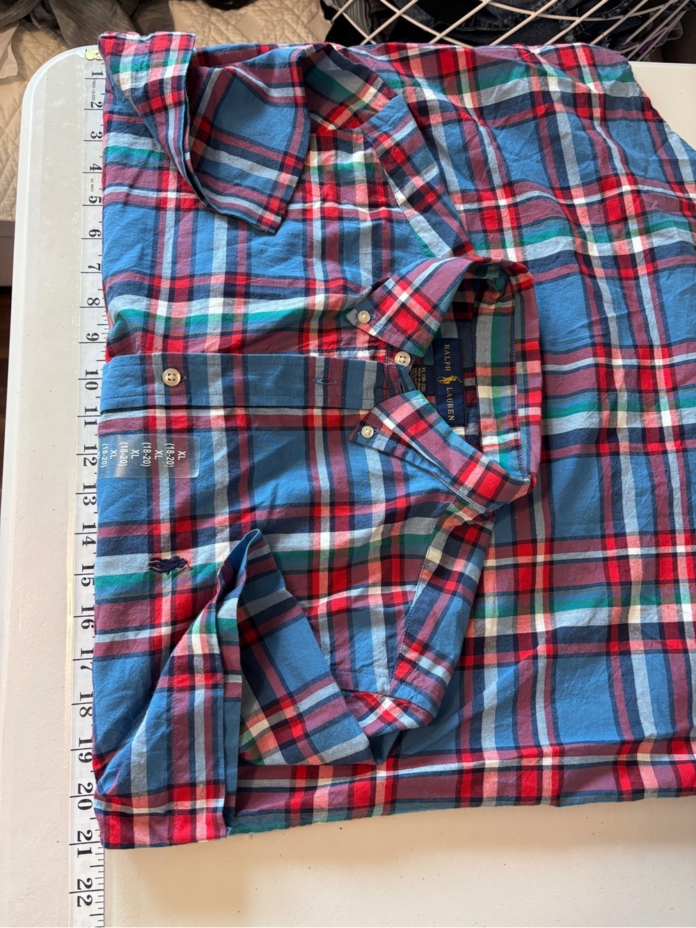 Ralph Lauren Boys Button Down Size XL Short Sleeve Plaid Preppy Nautical Soft - Picture 5 of 9
